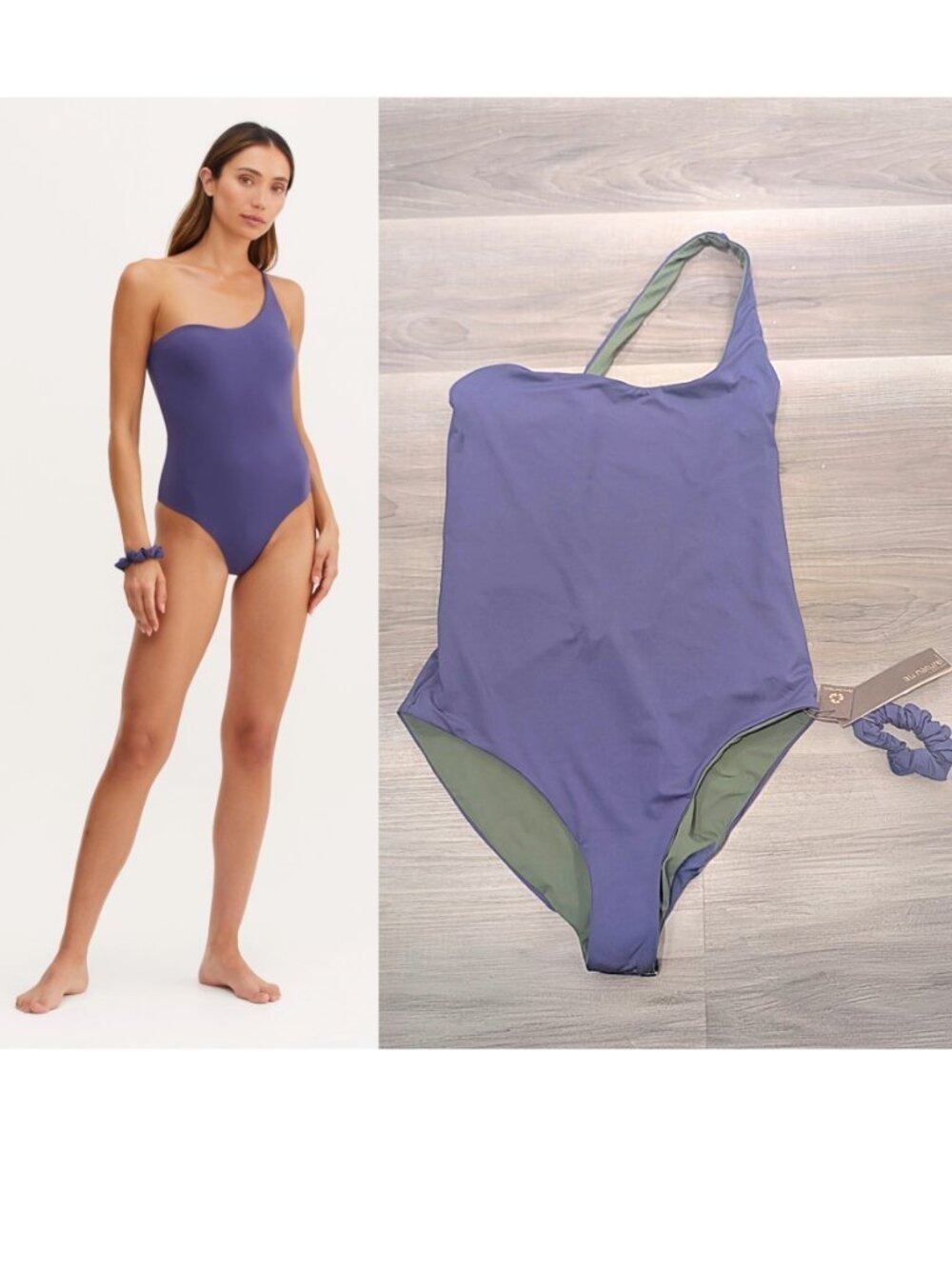 au naturel by Gottex | Kate One Shoulder Reversible Swimsuit In Ink/Olive